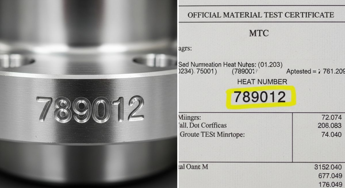 Verification of heat number traceability on a Material Test Certificate for steel flanges