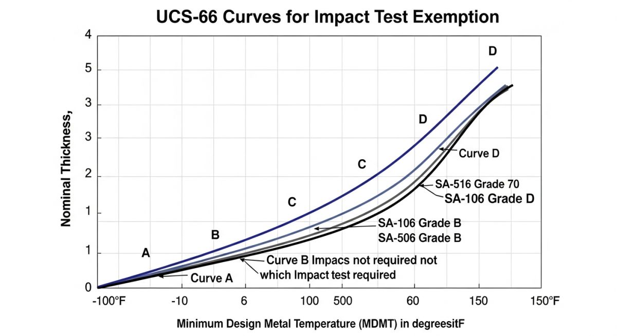 ASME UCS-66 chart for determining Minimum Design Metal Temperature exemptions