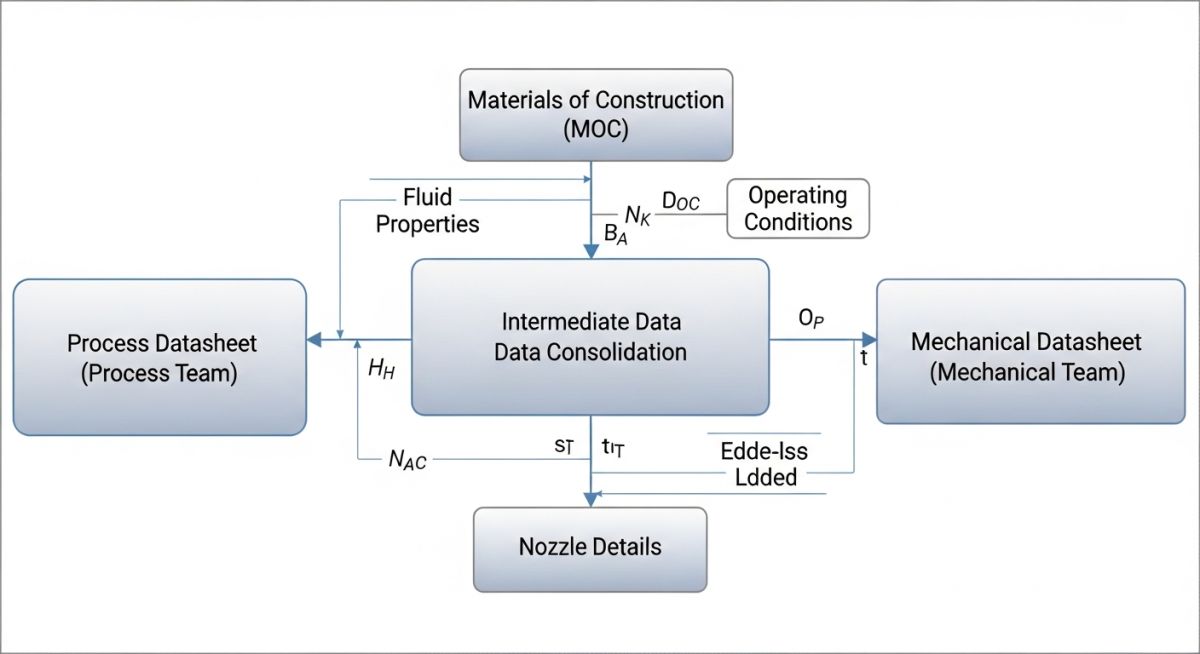 Flowchart showing data transition from Process Datasheet to Mechanical Datasheet