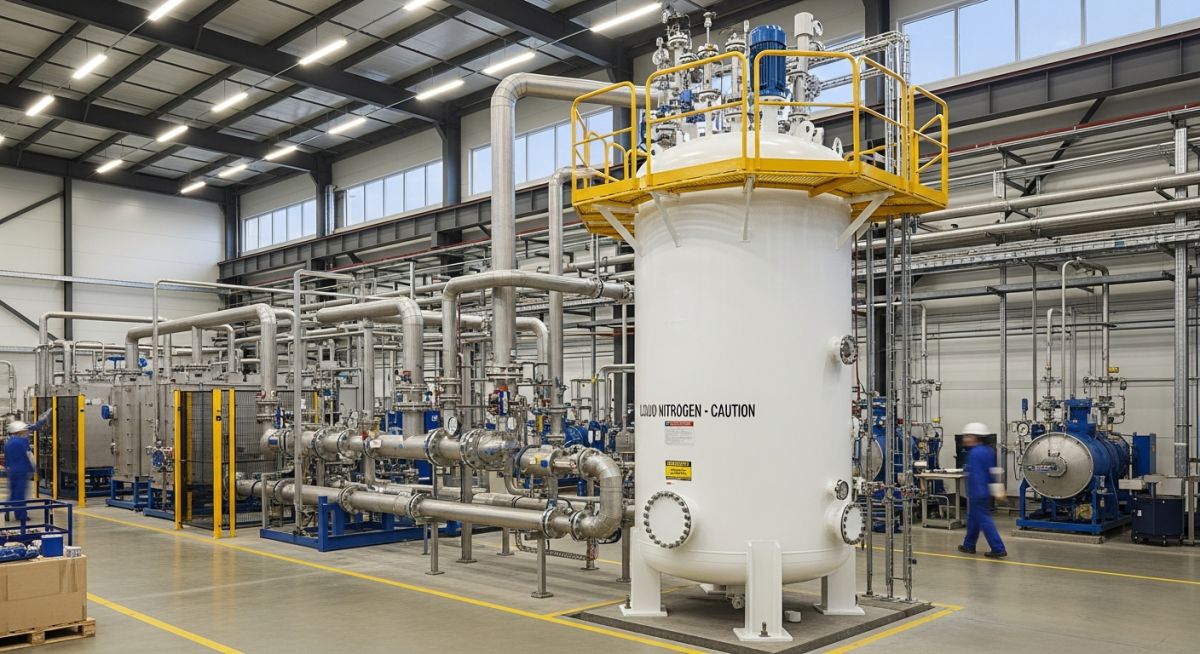 Modern industrial Nitrogen Storage Tank for high-volume gas supply.