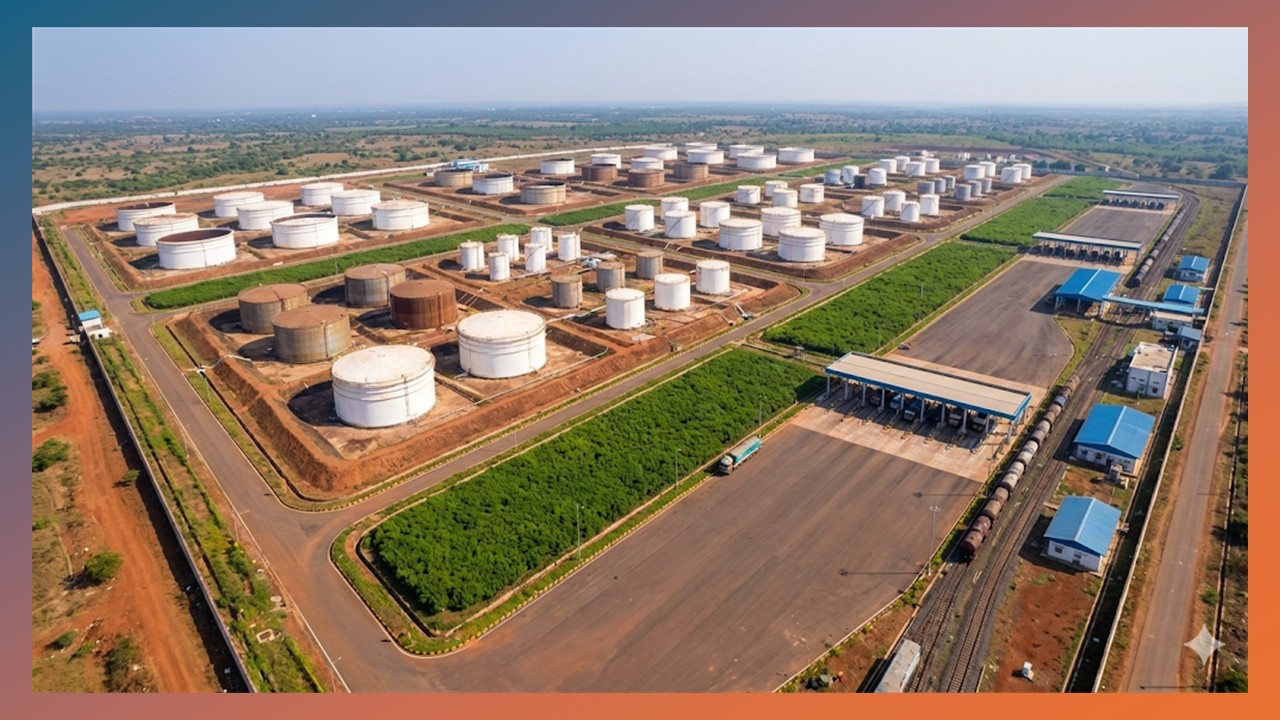 OISD 118 Layout Requirements for petroleum installation showing inter-distance safety norms between tank farms and process units.