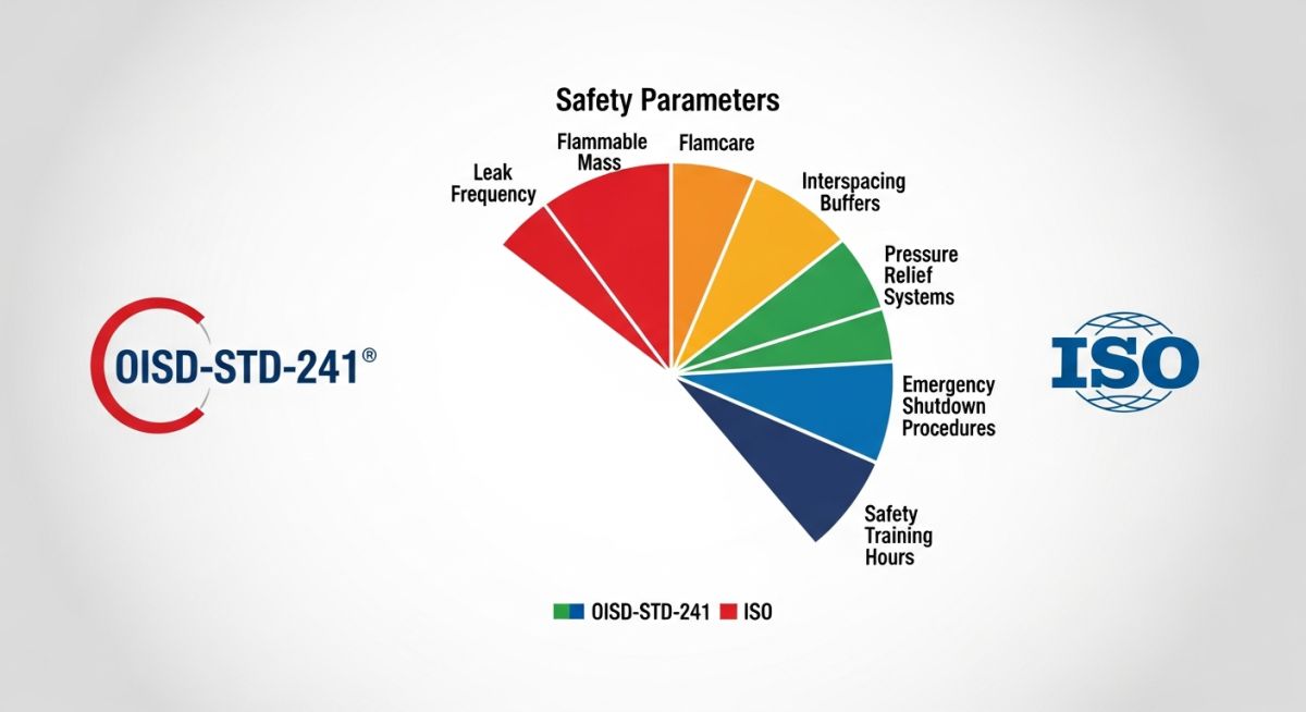 Comparison chart of OISD-STD-241 vs ISO TR 15916 for hydrogen interspacing