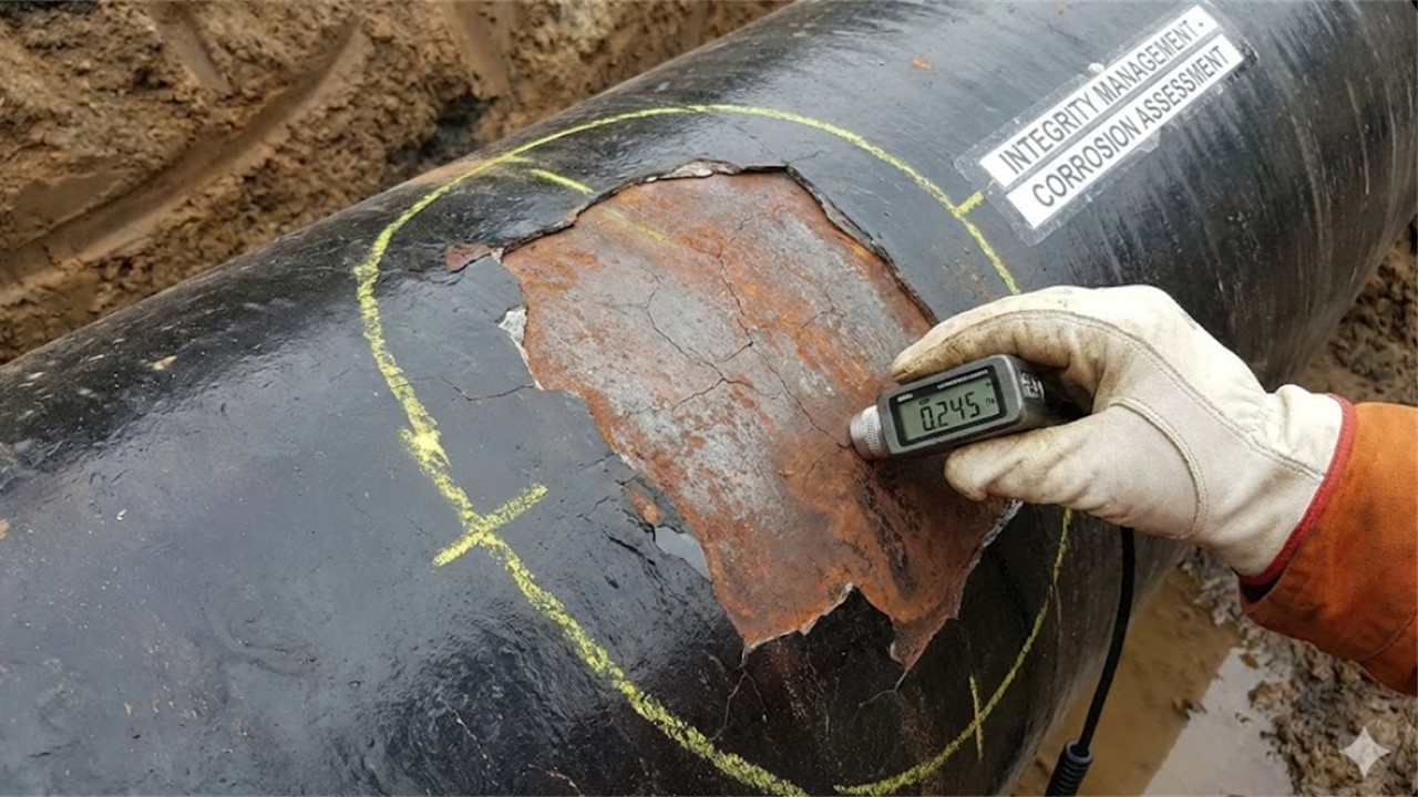 Pipeline integrity management inspection revealing external corrosion failure analyzed using hoop stress formula pipeline calculations