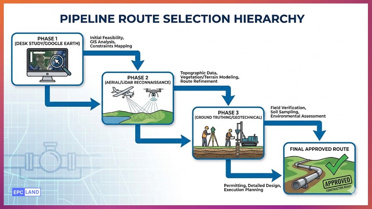 Flowchart illustrating the pipeline route survey methodology and corridor selection process