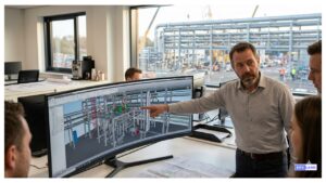 Piping design engineer roles and responsibilities showcased during a 3D model review session for a complex EPC project.