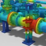 High-pressure manifold undergoing Piping Stress Non-Linear Analysis showing thermal expansion gradients.