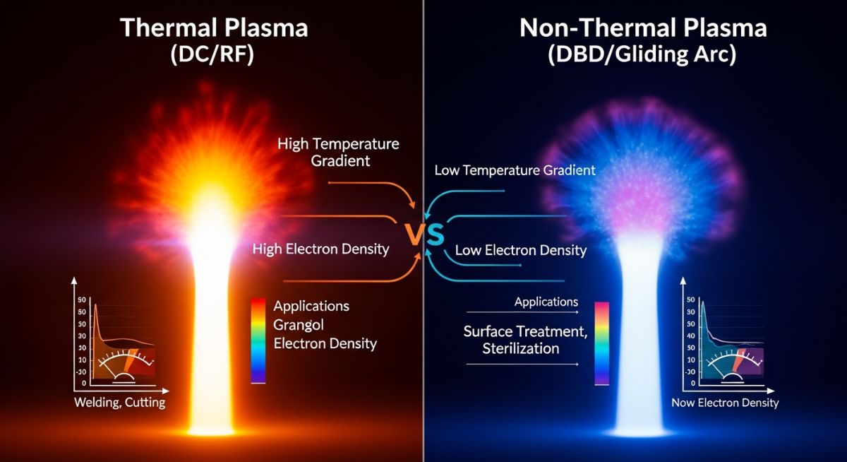 Thermal vs Non-Thermal Plasma Biomass Gasification Theory Diagram