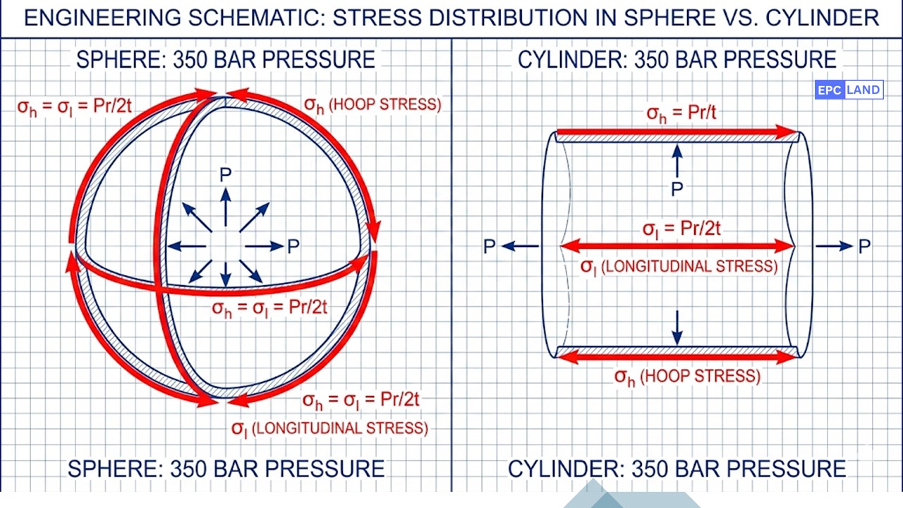Stress distribution diagram for ASME Section VIII hydrogen storage vessels