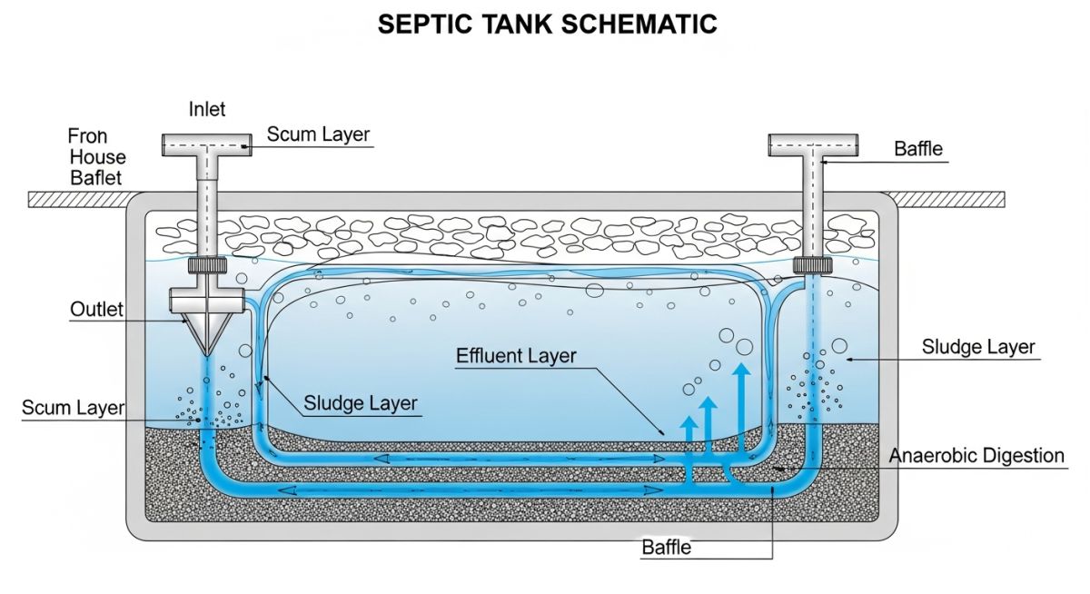 Engineering cross-section diagram of Septic Tank Systems components and layers