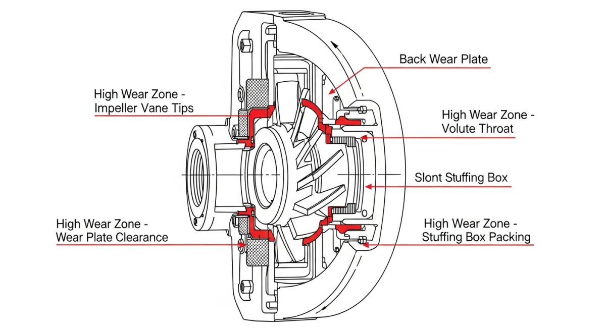 Engineering diagram of slurry pump selection components and internal liners