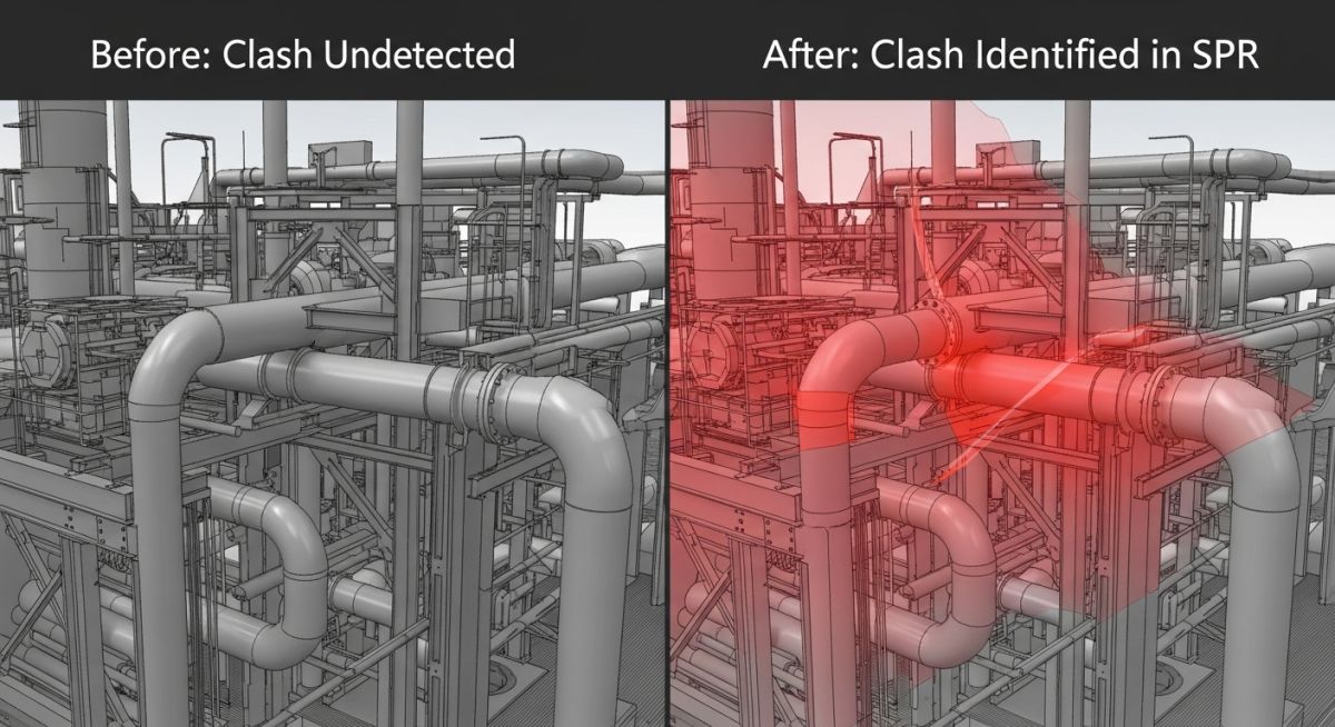 Case study comparison of clash detection using Smart Plant Review in a brownfield project
