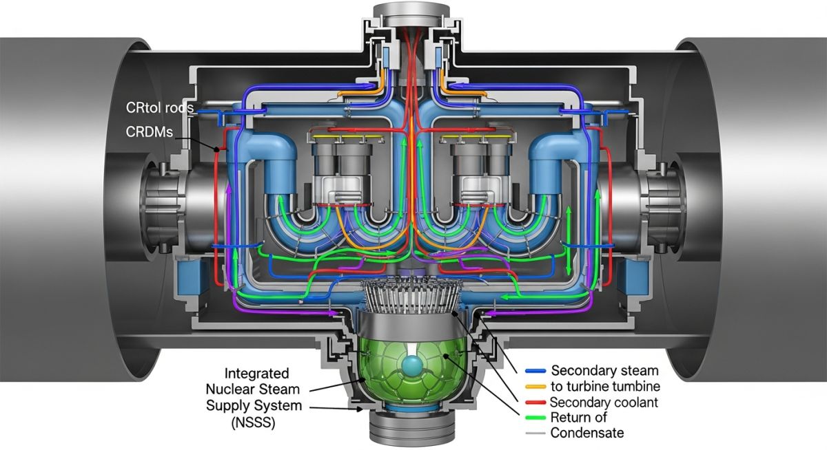 Engineering diagram of Small Modular Reactors (SMRs) integrated reactor pressure vessel