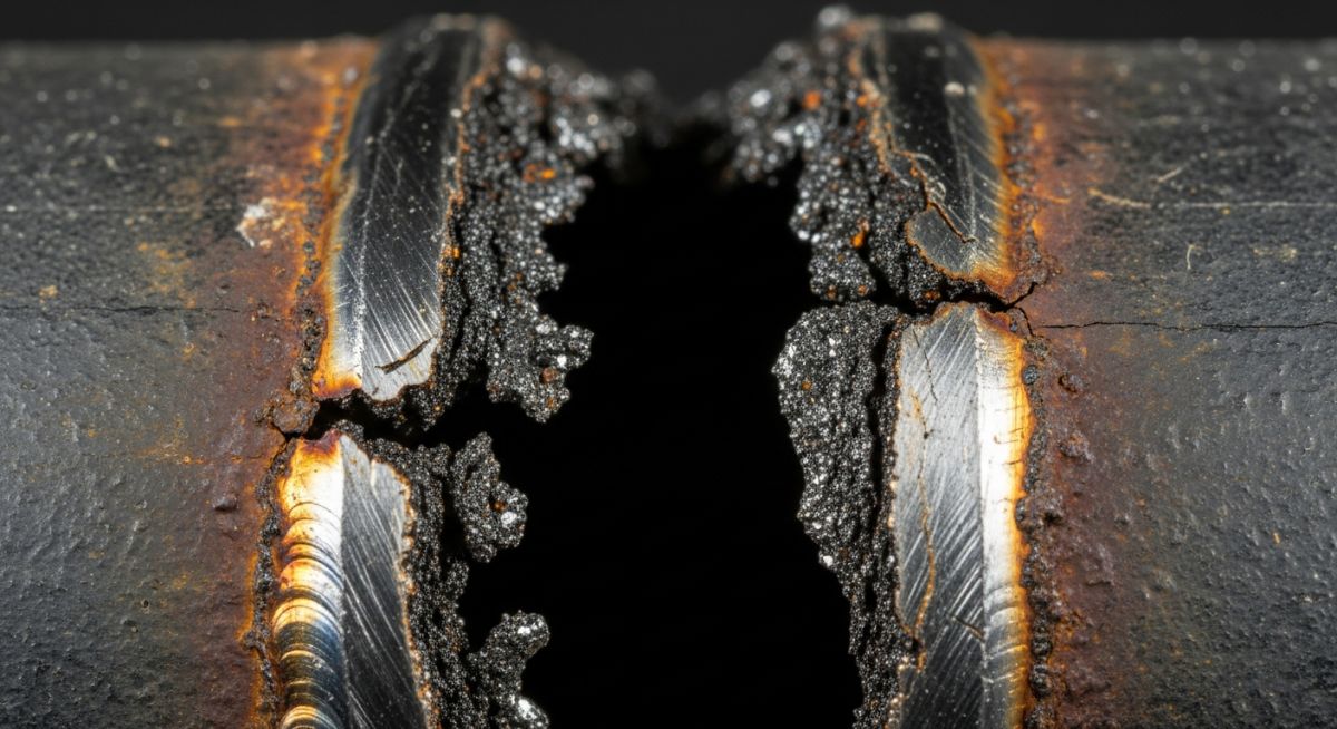 Failure analysis of a Socket Weld Pipe Fittings joint showing severe crevice corrosion at the shoulder
