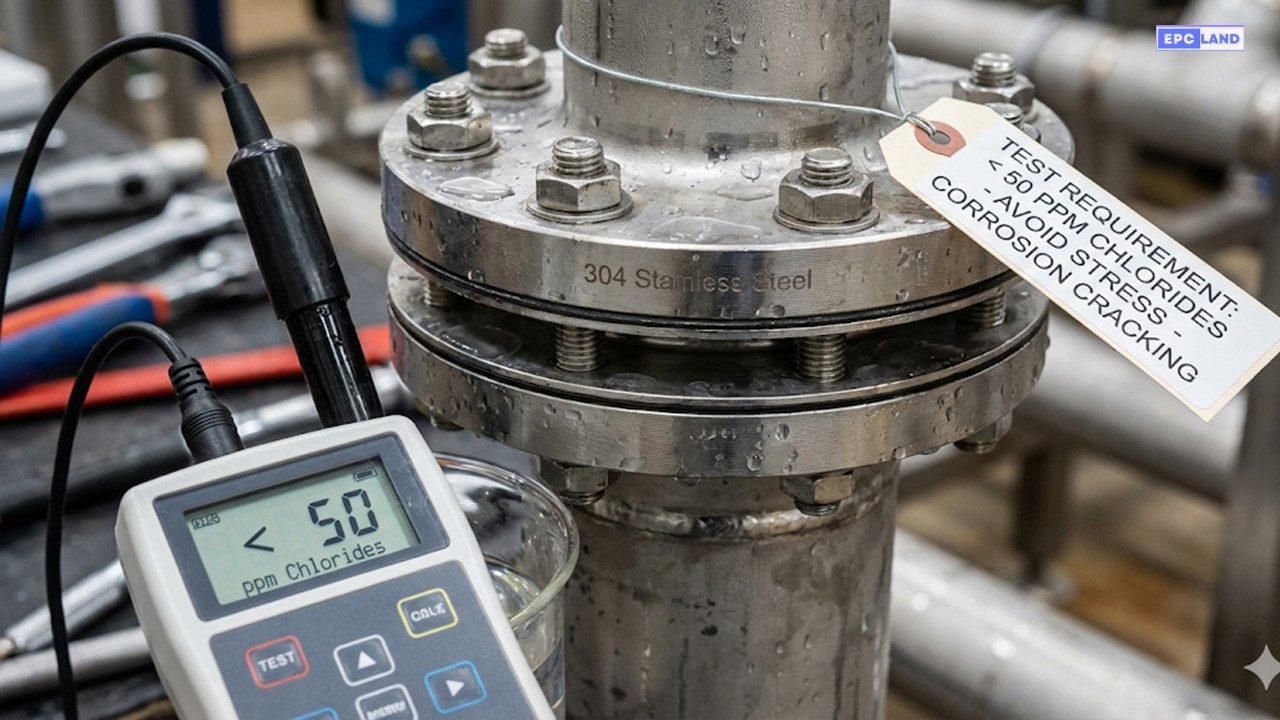 Water chloride content check for stainless steel piping hydrotest to prevent stress corrosion cracking