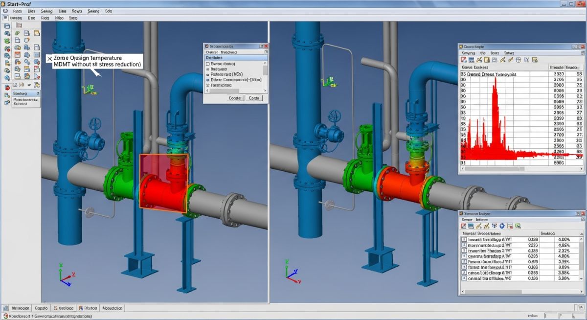 Start-Prof software analysis showing piping stress at Minimum Design Metal Temperature