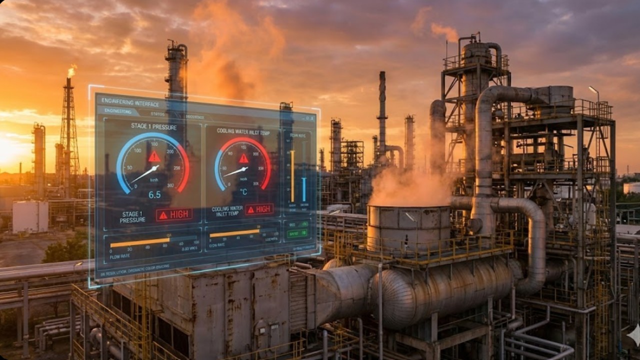 Engineer performing steam ejector troubleshooting on a vacuum distillation unit.