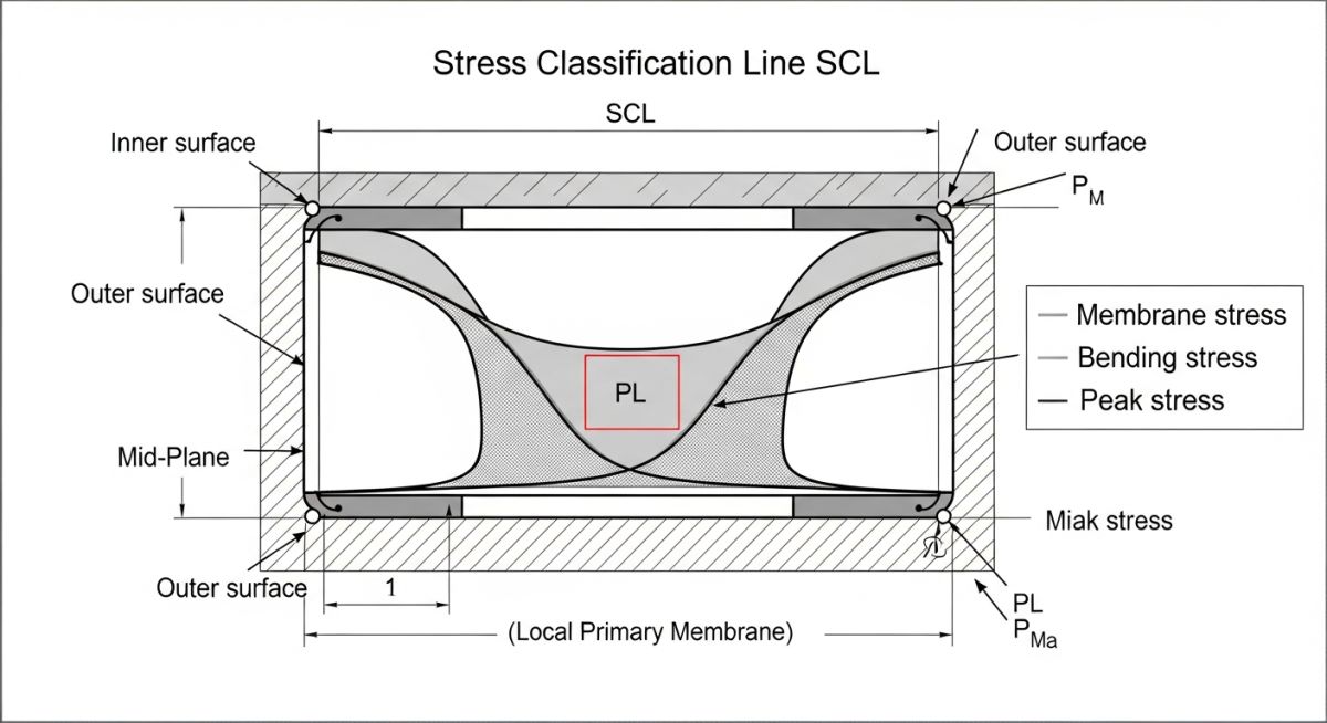 Technical diagram of Stress Linearization for Local Primary Membrane Stresses