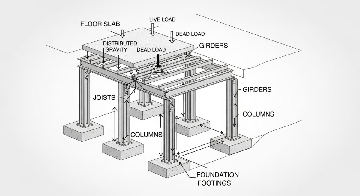 Engineering diagram illustrating the vertical load path in professional Structural Design