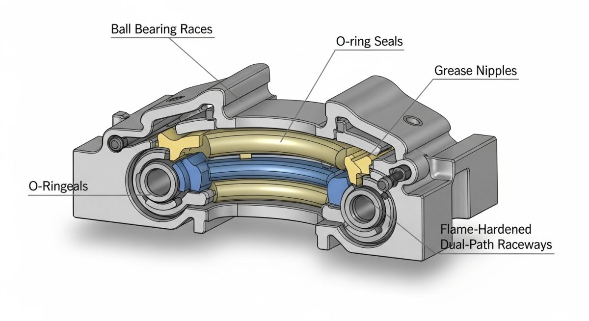 Internal cross-section diagram of Swivel Joints showing ball bearing races and seals