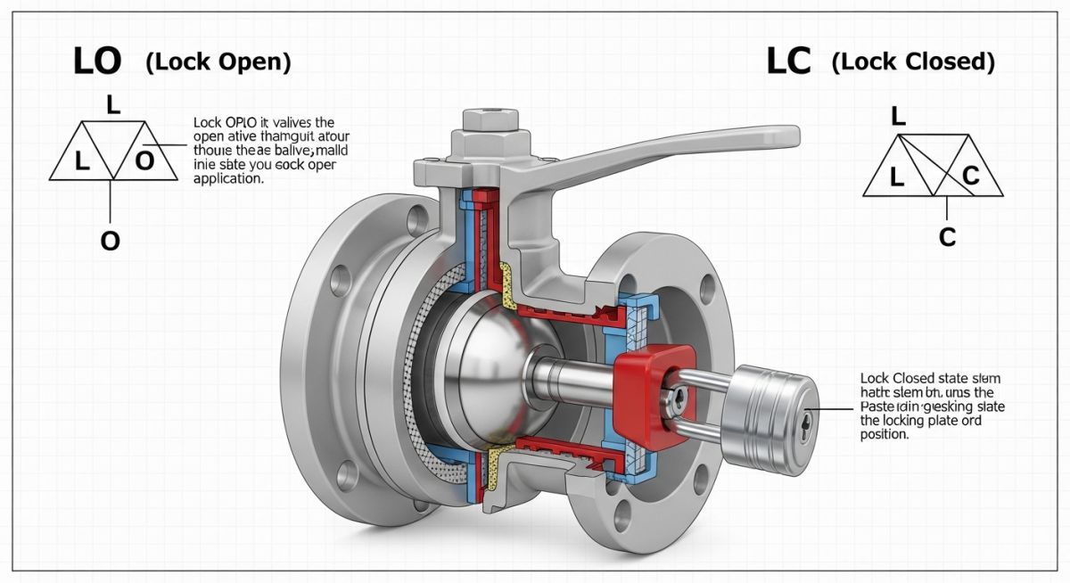 Engineering diagram showing P&ID symbols for LO and LC in Valves