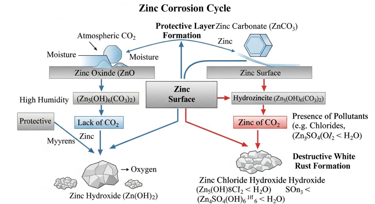 Engineering flow chart for White Rust Prevention and chemical mechanisms
