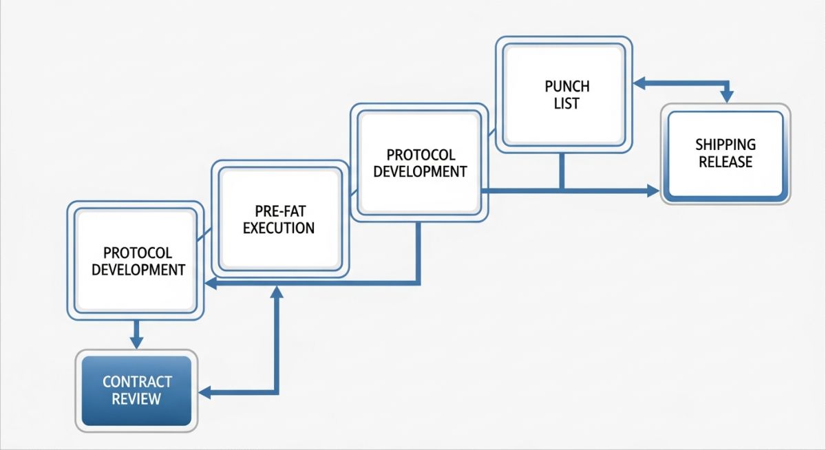Detailed workflow diagram of the Factory Acceptance Test FAT process for EPC projects