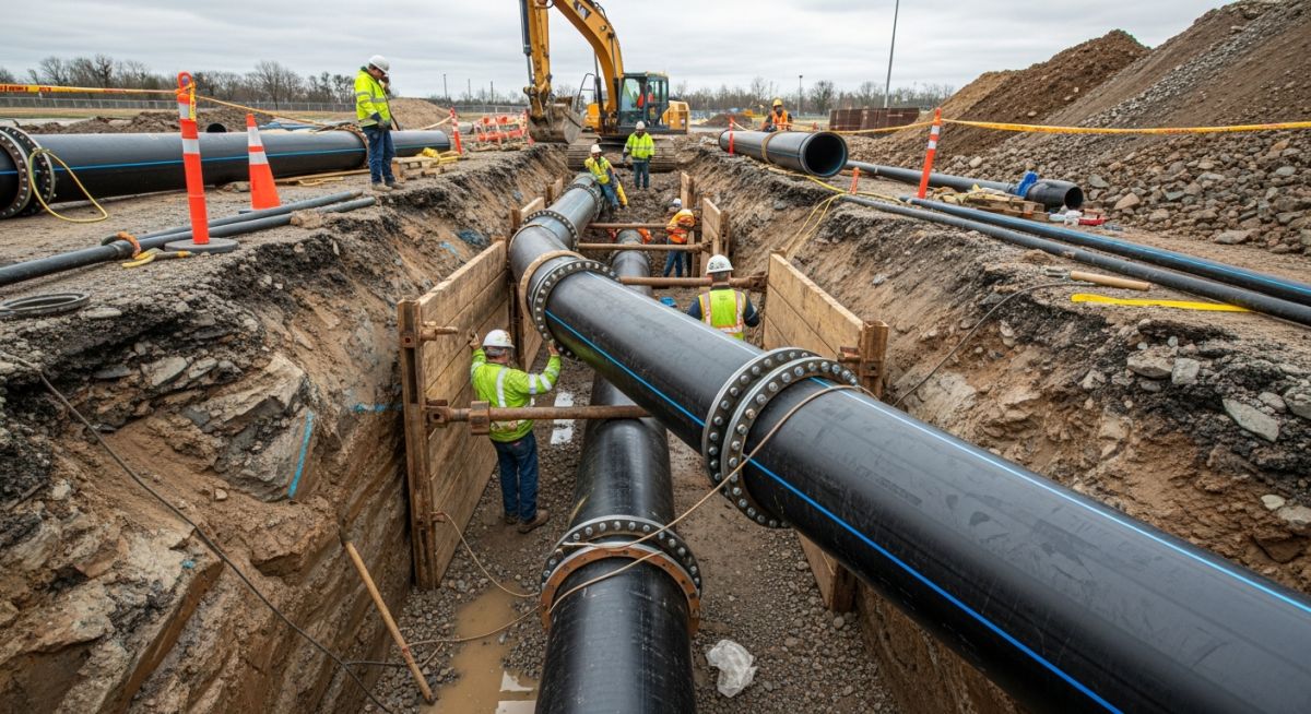 Municipal installation of heavy-duty Materials for Water Piping in a trench