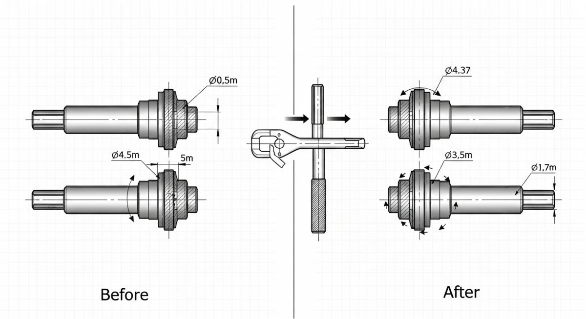 Engineering diagram showing the mechanics of a Flange Alignment Tool