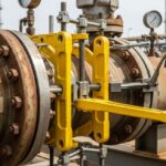 Industrial technician using a Flange Alignment Tool for pipe connection.