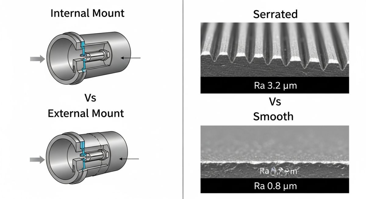 Technical diagram of Flange Facing Machine mounting types and surface finish specifications