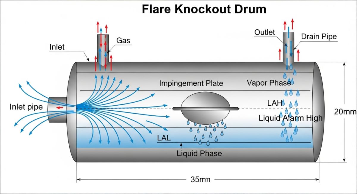 Engineering diagram of Flare Knockout Drum Sizing and internal components per API 521