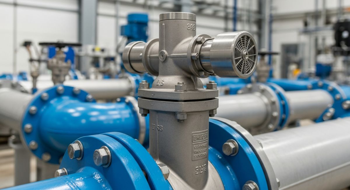 Industrial Air Relief Valve installed on municipal water transmission pipeline for surge protection.