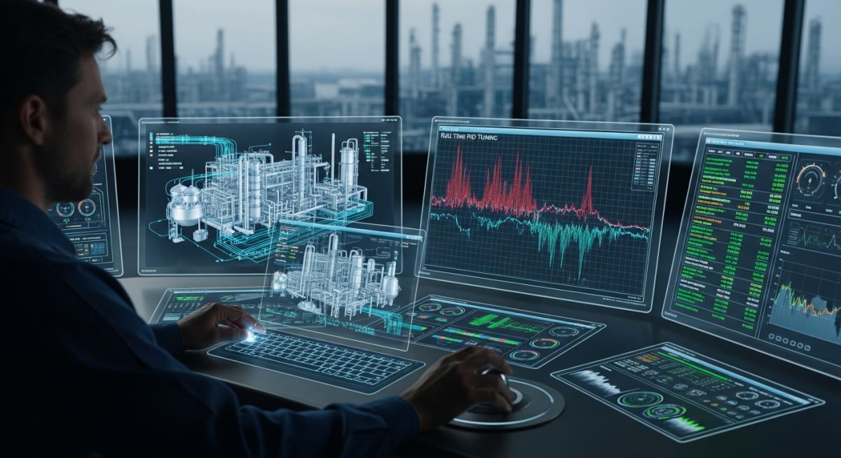 Advanced industrial Process Control monitoring system in a modern chemical plant.