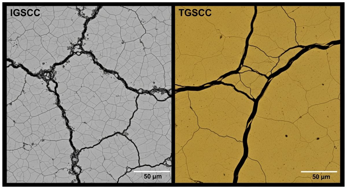 Metallographic analysis of Intergranular Stress Corrosion Cracking (SCC) in steel
