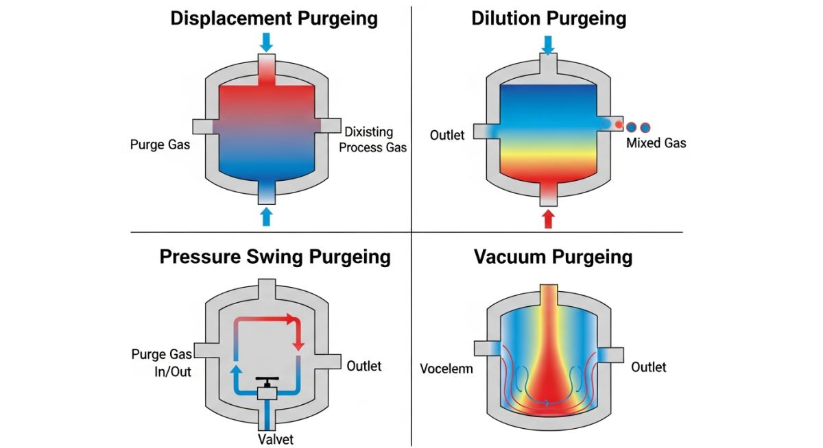 Comparison diagram of the 4 types of Nitrogen Purging procedures