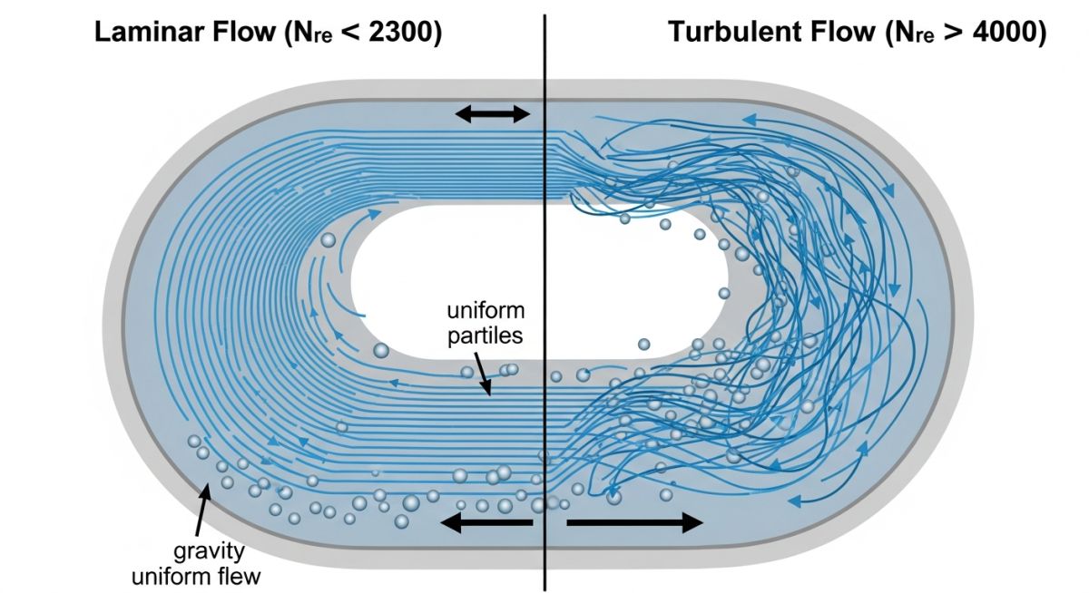 Technical diagram of Pipe Flushing velocity and turbulent flow principles