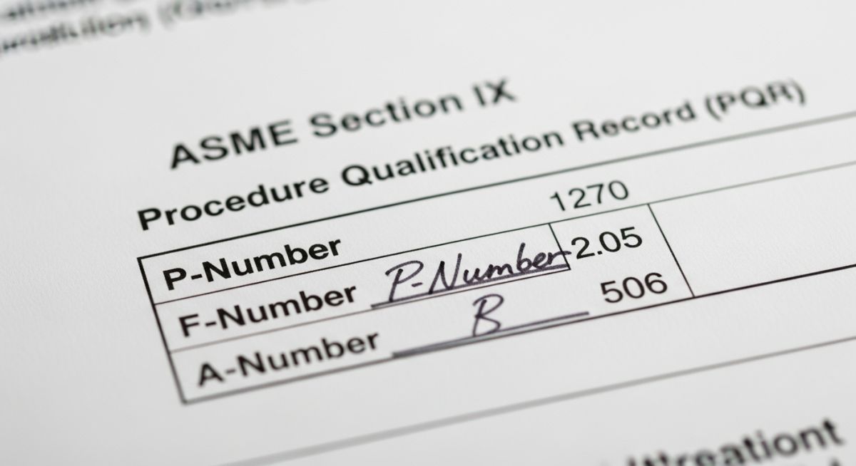 ASME Section IX PQR documentation for P-Number, F-Number, and A-Number in Welding