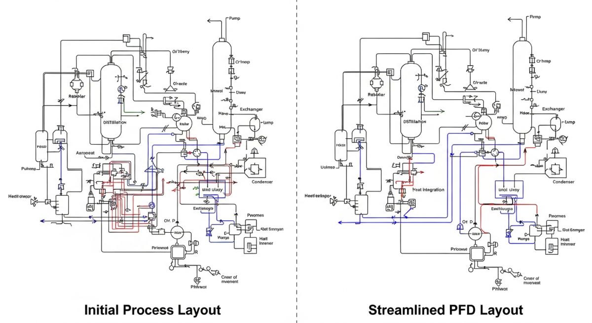 Case study comparison of a simplified and optimized Process Flow Diagram (PFD) for a refinery unit