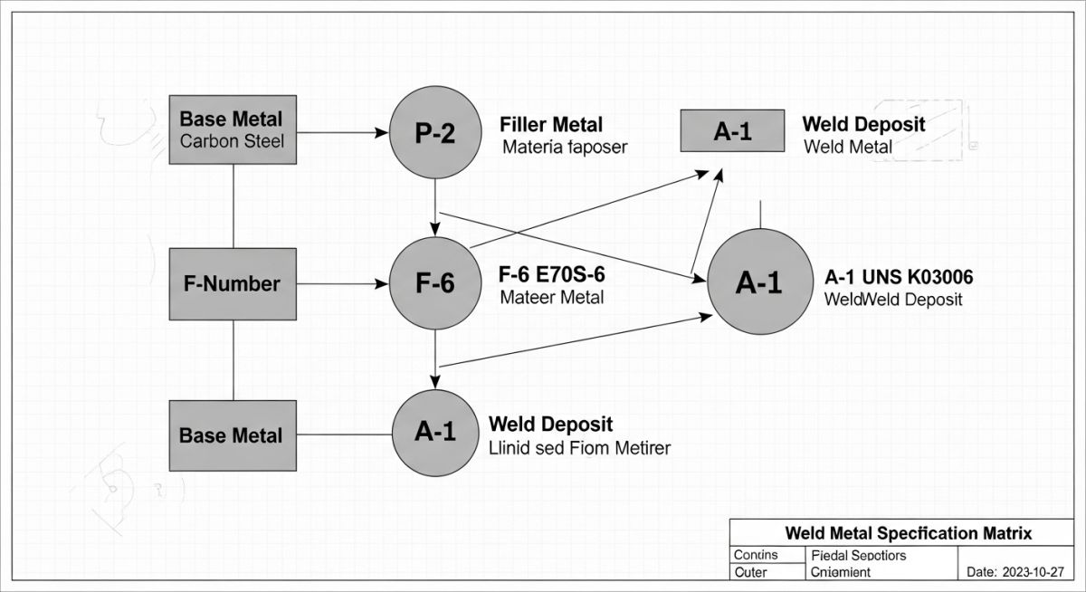 Engineering diagram of P-Number, F-Number, and A-Number in Welding relationships
