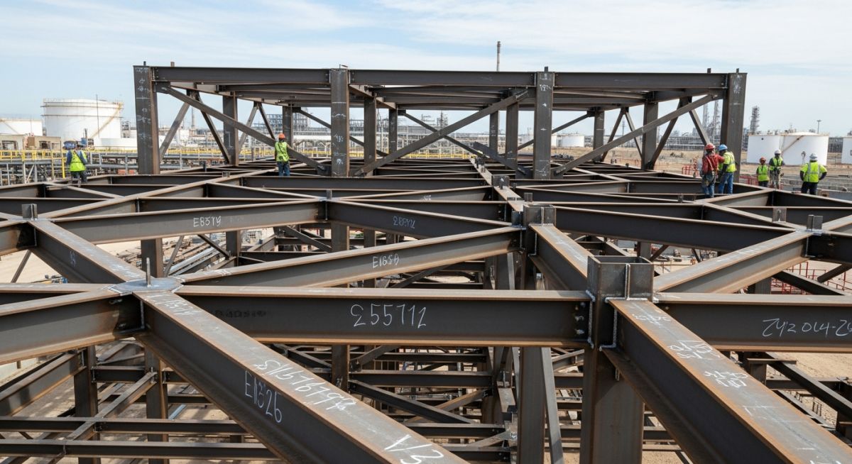 A36 steel structural application in industrial pipe rack construction