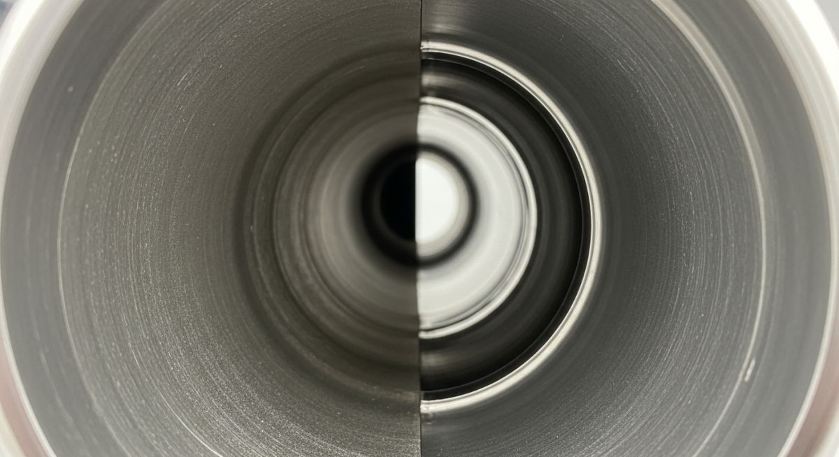 316L stainless steel pipe showing mirror finish achieved through mechanical buffing
