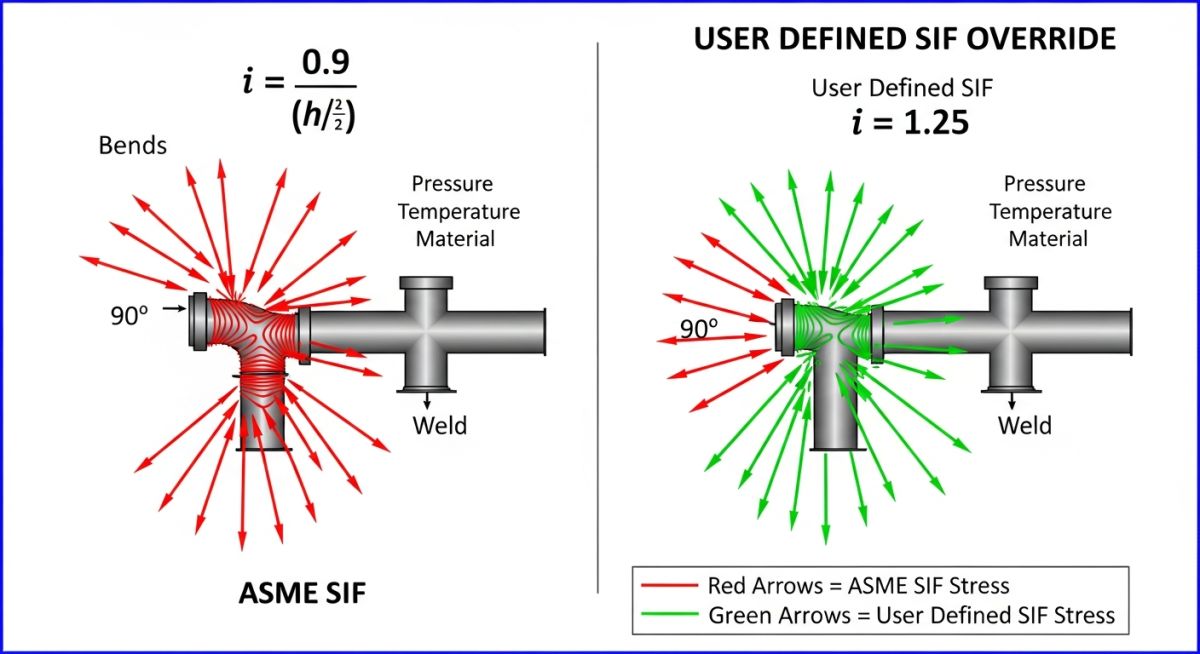 comparison of ASME vs user defined SIF piping stress factors