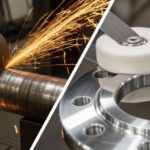 Side-by-side comparison of abrasive metal polishing versus soft wheel buffing on industrial piping.