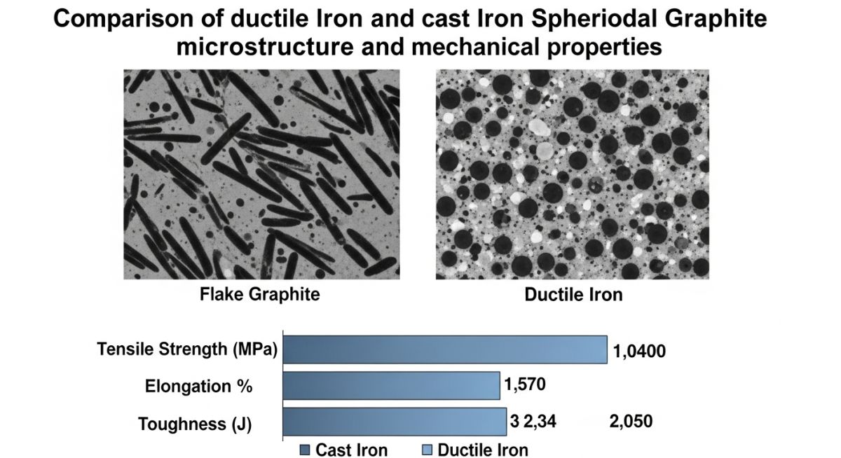 Comparison of ductile iron and cast iron microstructure and mechanical properties