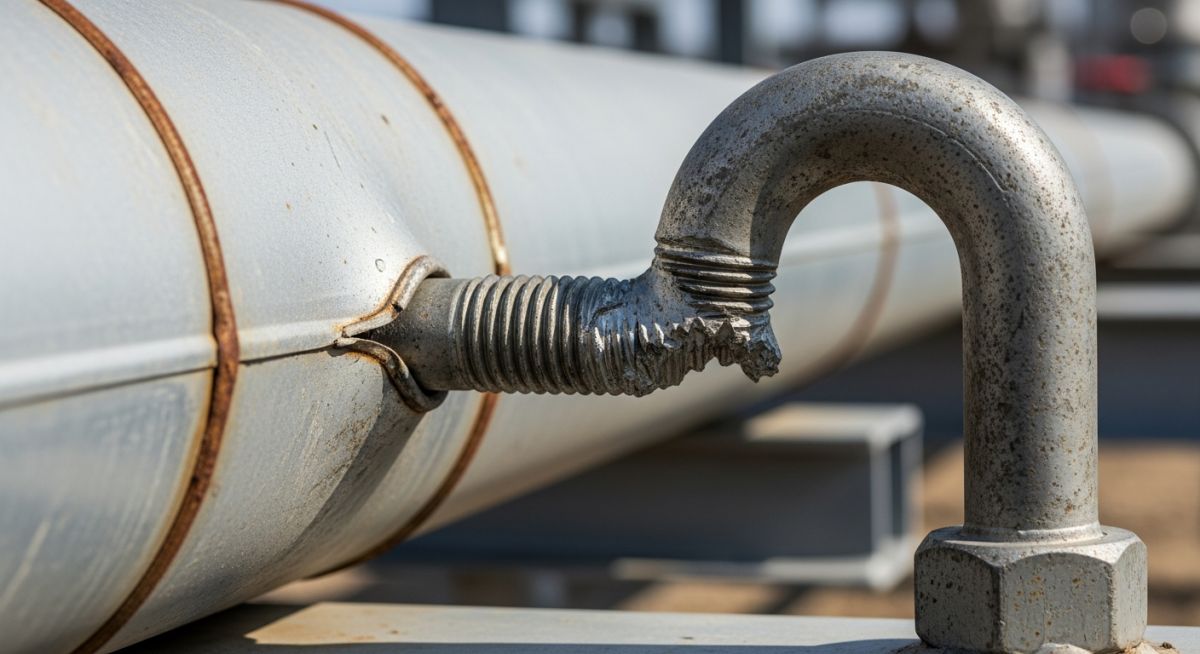 Sheared thread failure on an over tightened U-bolt pipe support due to piping thermal expansion stress