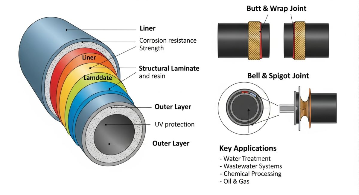 FRP pipe structure layers joints and applications diagram