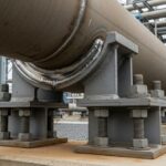 Industrial pipe anchor support welded to a carbon steel process line in a refinery