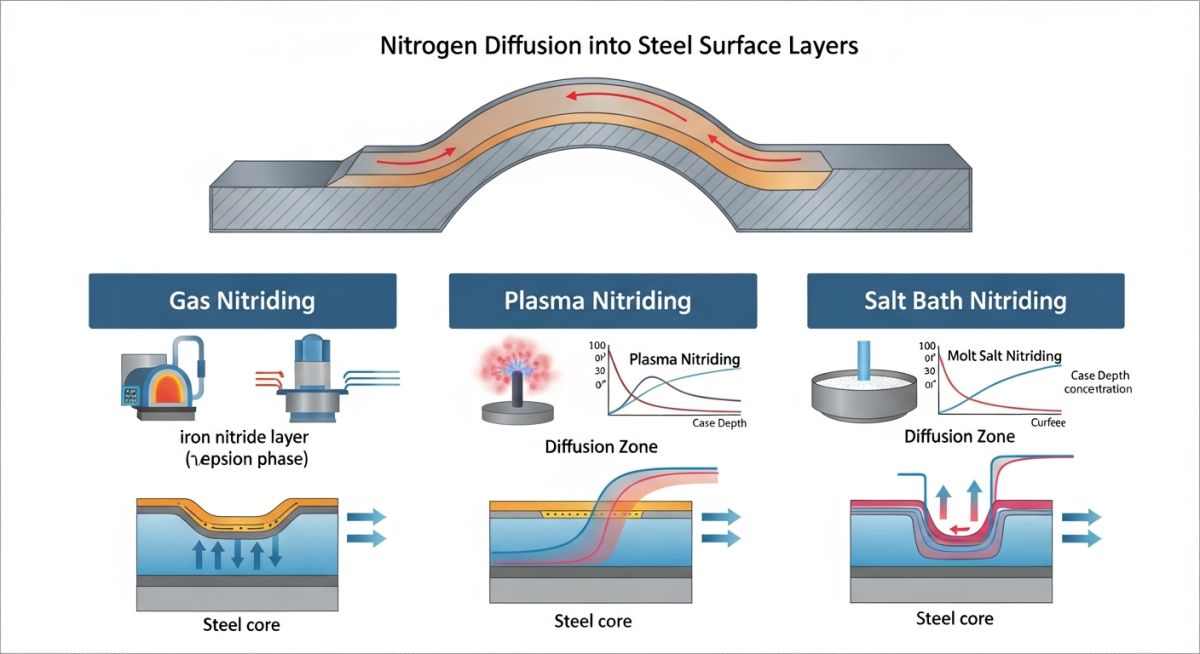 nitriding process diagram nitrogen diffusion types gas plasma salt bath