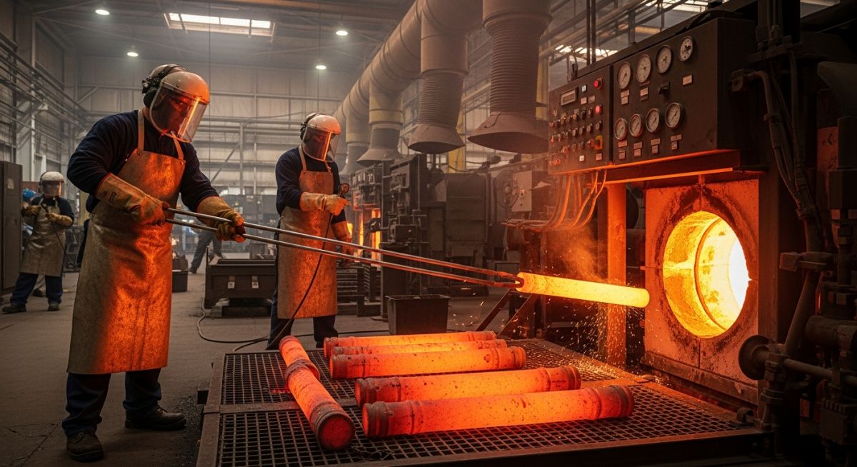 Normalizing process of steel in heat treatment furnace with air cooling