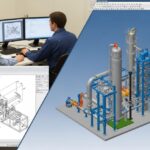 Piping design software showing 2D CAD drawings and 3D plant modeling tools